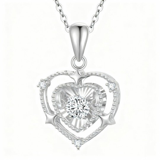 Colar com pendente coração em ouro branco 10K com zircónia cúbica de corte redondo