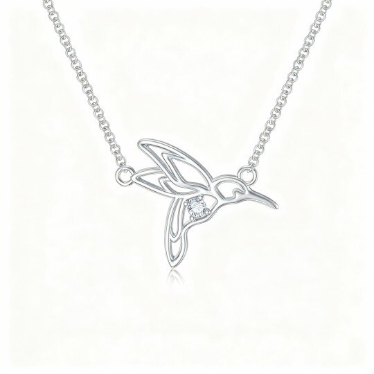 10K White Gold Round Cut Cubic Zirconia Hummingbird Pendant Necklace
