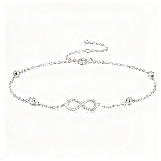 10K White Gold Round Cut Cubic Zirconia Infinity Symbol Charm Bracelet