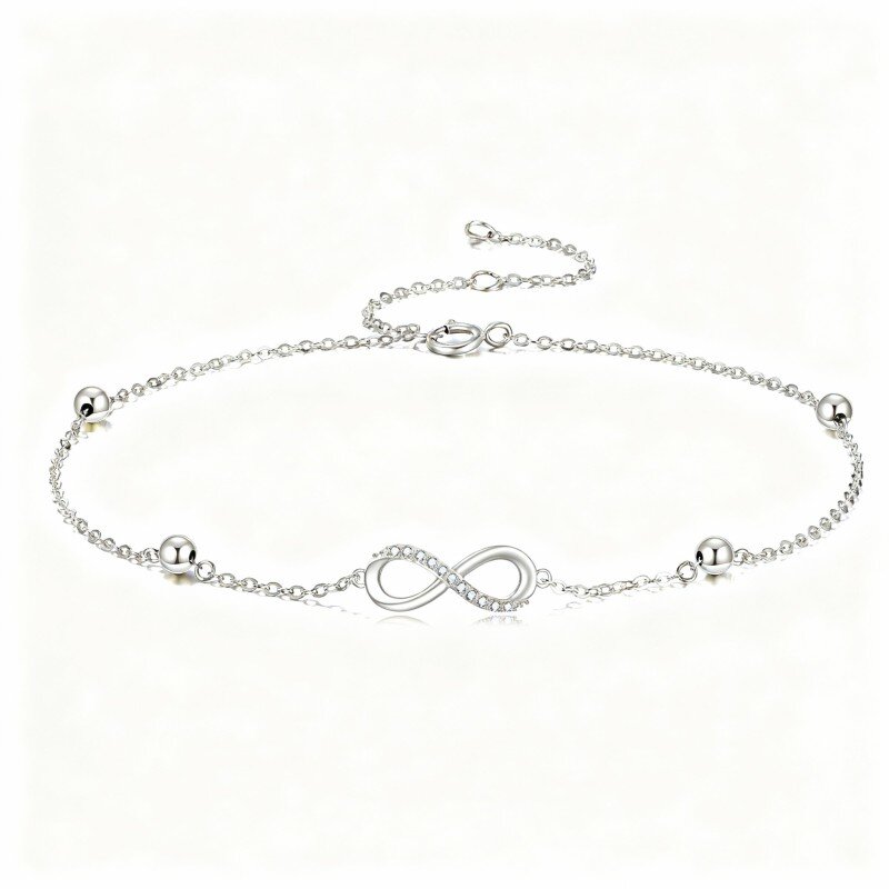 10K White Gold Round Cut Cubic Zirconia Infinity Symbol Charm Bracelet-5