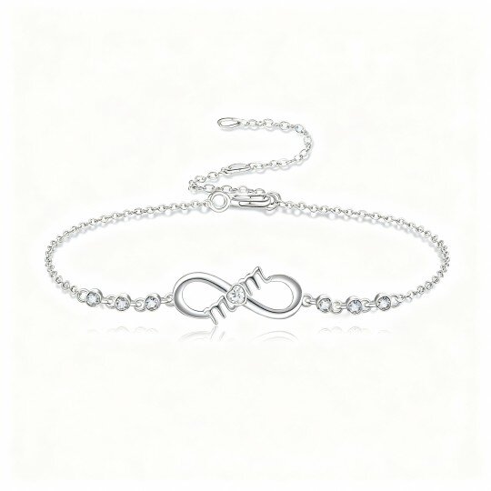 10K White Gold Round Cut Cubic Zirconia Infinity Symbol Charm Bracelet