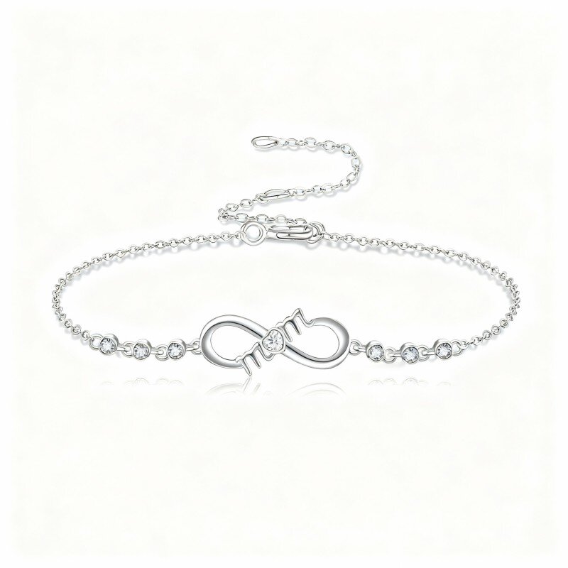 10K White Gold Round Cut Cubic Zirconia Infinity Symbol Charm Bracelet-6