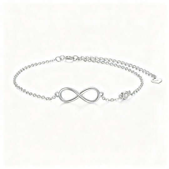 10K White Gold Round Cut Cubic Zirconia Infinity Symbol Charm Bracelet