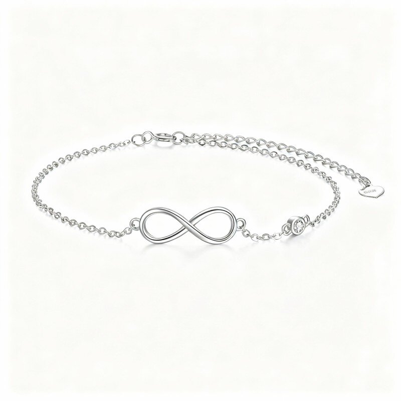 10K White Gold Round Cut Cubic Zirconia Infinity Symbol Charm Bracelet-9