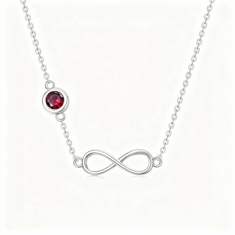 10K White Gold Round Cut Cubic Zirconia Infinity Symbol Pendant Necklace-6