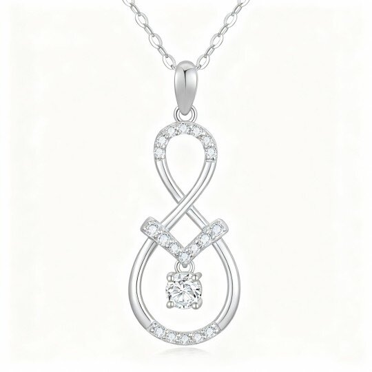 Colar com pendente em ouro branco 10K e zircónia cúbica de corte redondo com símbolo do infinito