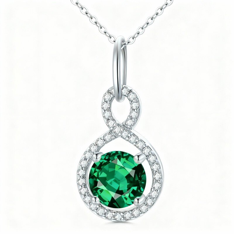 Colar com pendente em ouro branco 10K e zircónia cúbica de corte redondo com símbolo do infinito-6