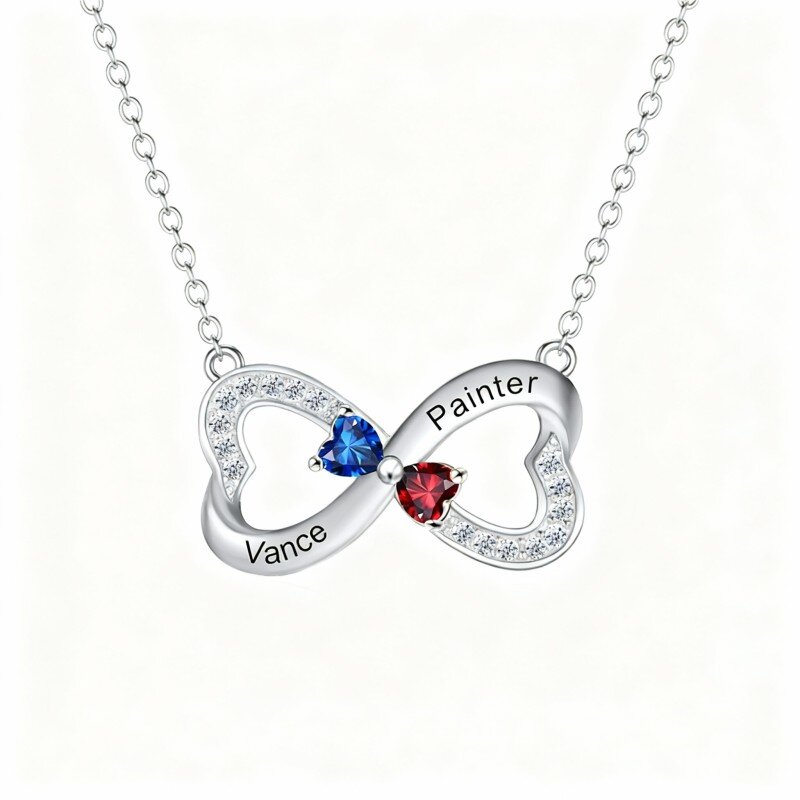 Collana con ciondolo simbolo dell'infinito in oro bianco 14 carati con zirconi cubici taglio rotondo-1