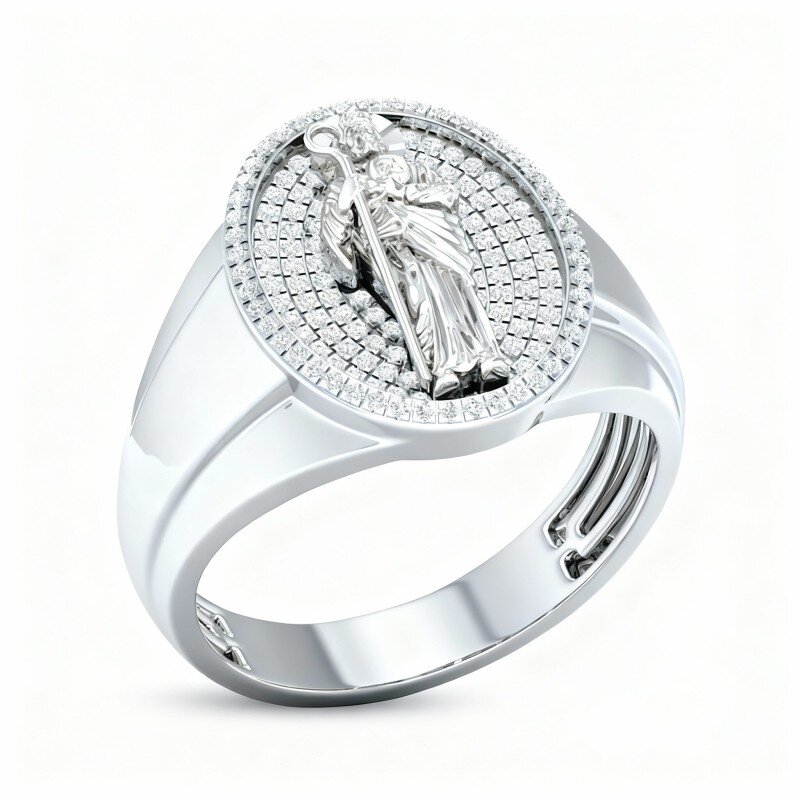 Anillo personalizado de oro blanco de 14 quilates con diamante redondo creado en laboratorio, color D, claridad VVS, pureza 3EX.-1