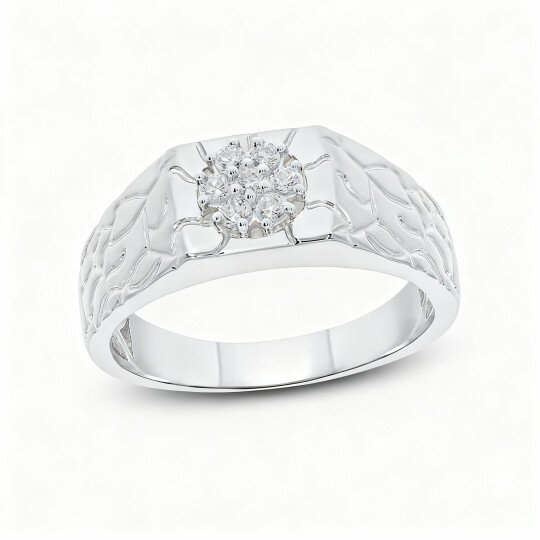 Anel de casamento personalizado em ouro branco de 10 quilates com diamante sintético de 0,3 ct de corte redondo, cor D, pureza VVS-VS, 3EX.