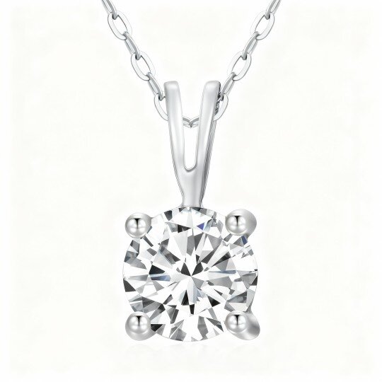10K White Gold Round Cut Lab Created Diamond Pendant Necklace