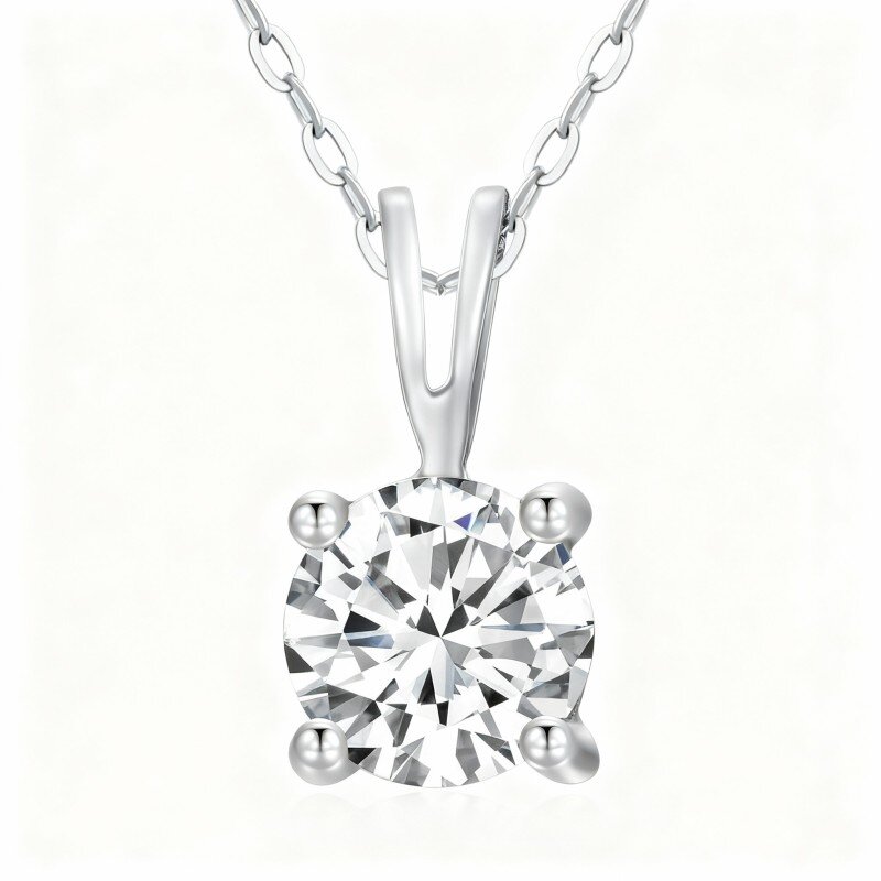 10K White Gold Round Cut Lab Created Diamond Pendant Necklace-11