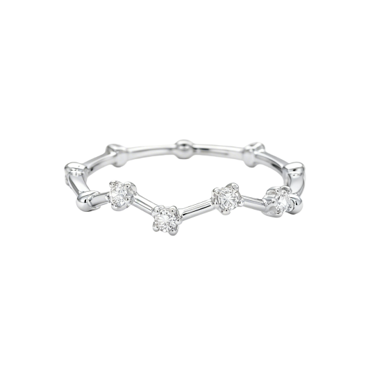 Anillo apilable personalizado de oro blanco de 10 quilates con diamantes de laboratorio de talla redonda, color D, claridad VVS1-VS1 (3EX).