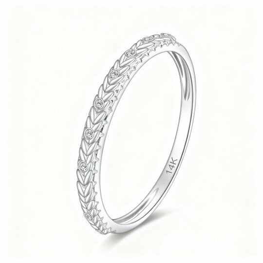 10K White Gold Round Cut Cubic Zirconia Leaves Ring