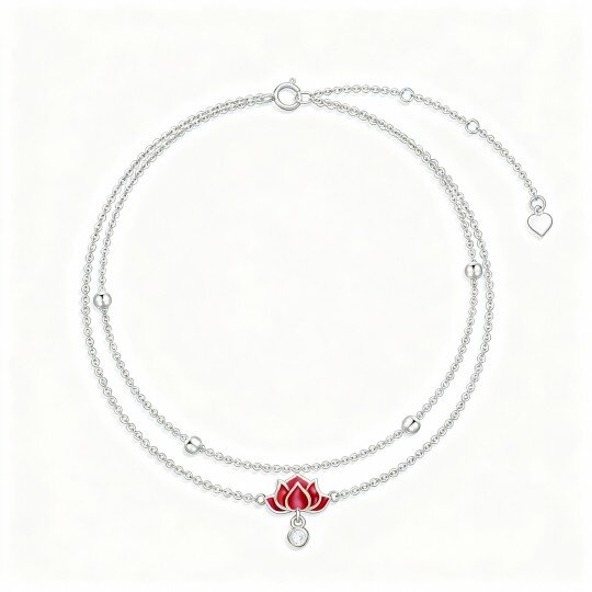 10K White Gold Round Cut Cubic Zirconia Lotus Multi-layered Charm Anklet