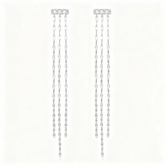 10K White Gold Round Cut Moissanite Bar Drop Earrings