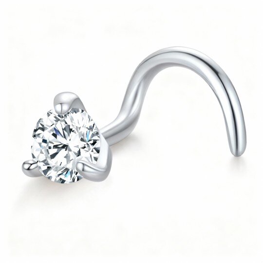 10K White Gold Round Cut Moissanite Bead Nose Ring