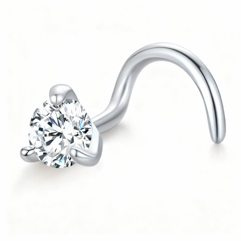 Piercing de nariz com pérola de moissanita lapidada em ouro branco 10K-7