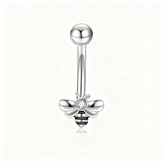 10K White Gold Round Cut Moissanite Bee Belly Button Ring