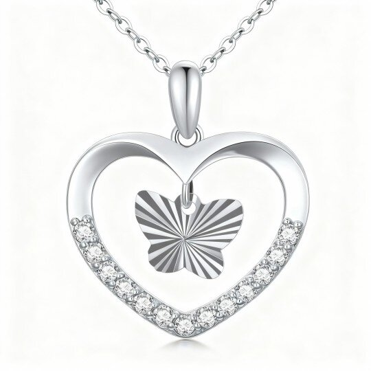 Colar com pendente de borboleta em ouro branco 10K com moissanita de corte redondo