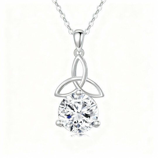 Collana con ciondolo a nodo celtico in moissanite taglio rotondo in oro bianco 10 carati