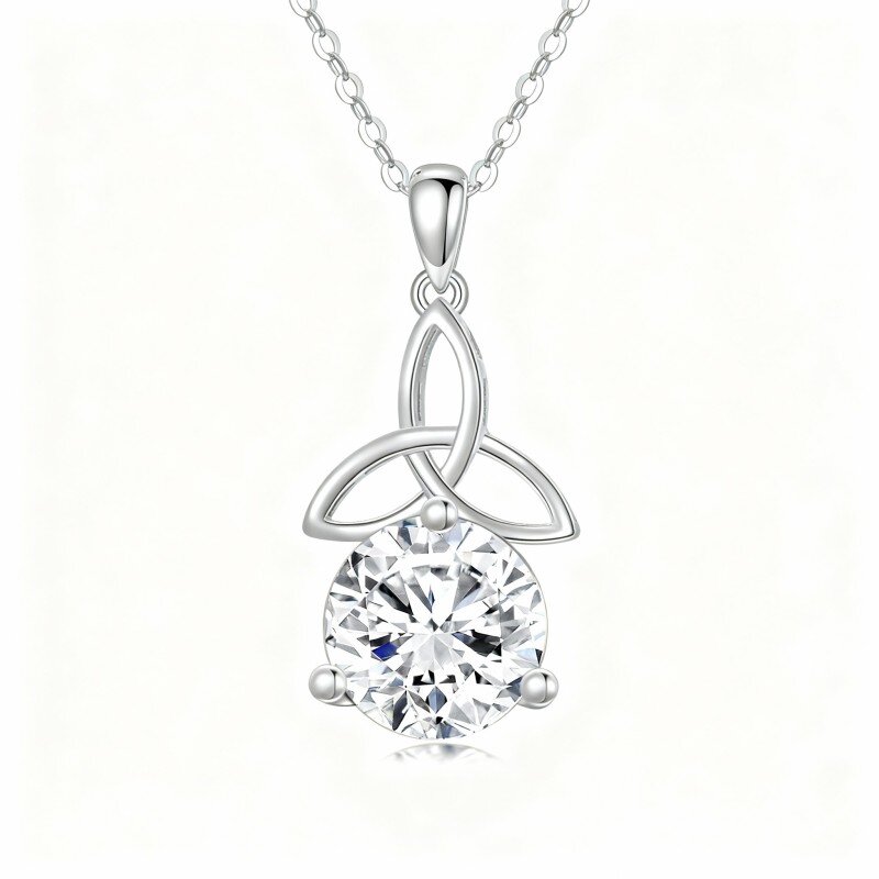 10K White Gold Round Cut Moissanite Celtic Knot Pendant Necklace-14