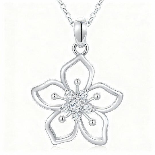 10K White Gold Round Cut Moissanite Cherry Blossom Pendant Necklace