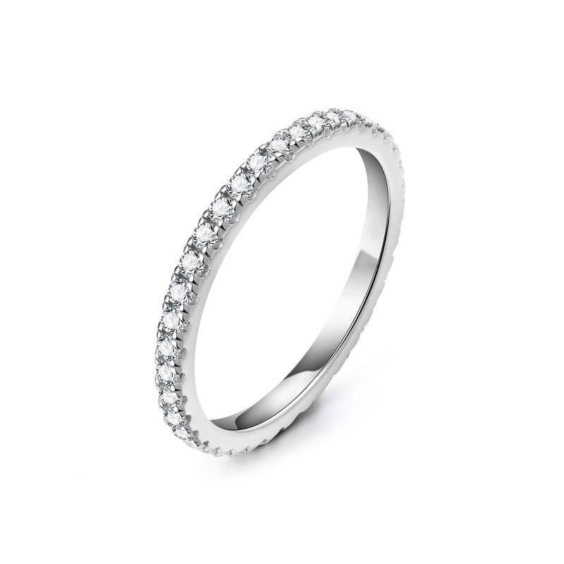 Anillo de boda para parejas de platino con moissanita de talla redonda chapada en oro blanco-1