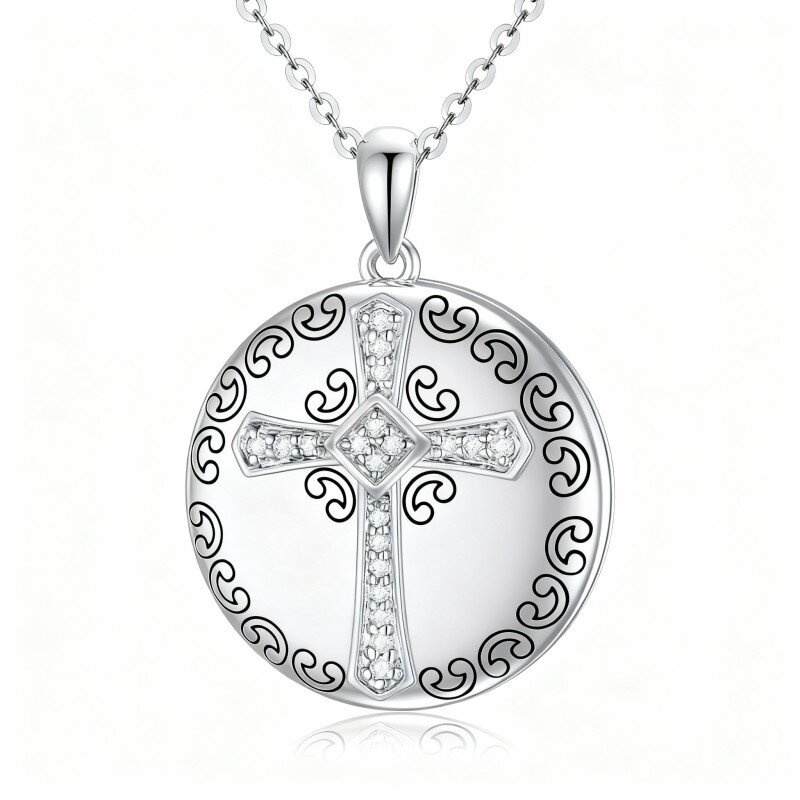 10K White Gold Round Cut Moissanite Cross Pendant Necklace-4