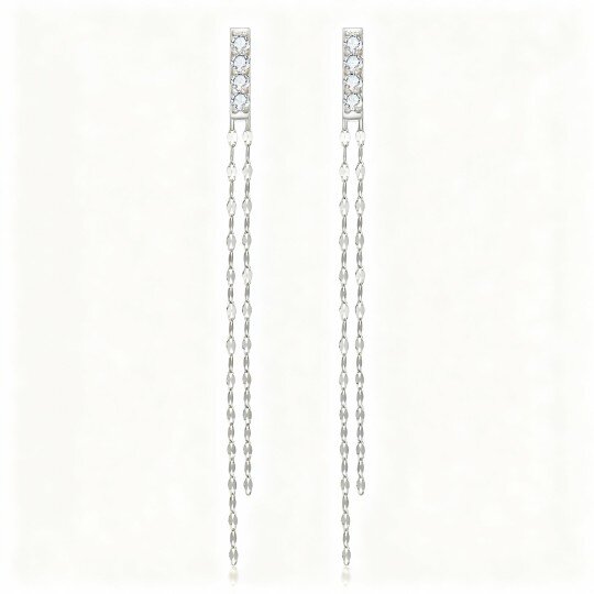 10K White Gold Round Cut Moissanite Drop Earrings