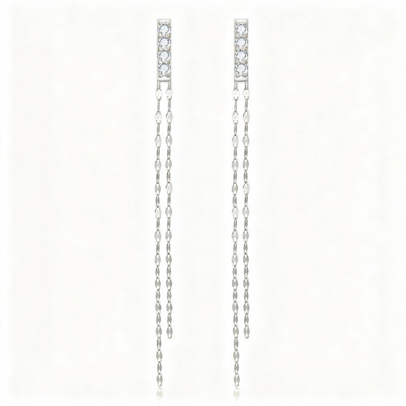 أقراط متدلية من الذهب الأبيض عيار 10 قيراط مرصعة بأحجار الموزانيت المستديرة-14