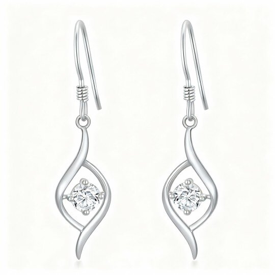 10K White Gold Round Cut Moissanite Drop Earrings