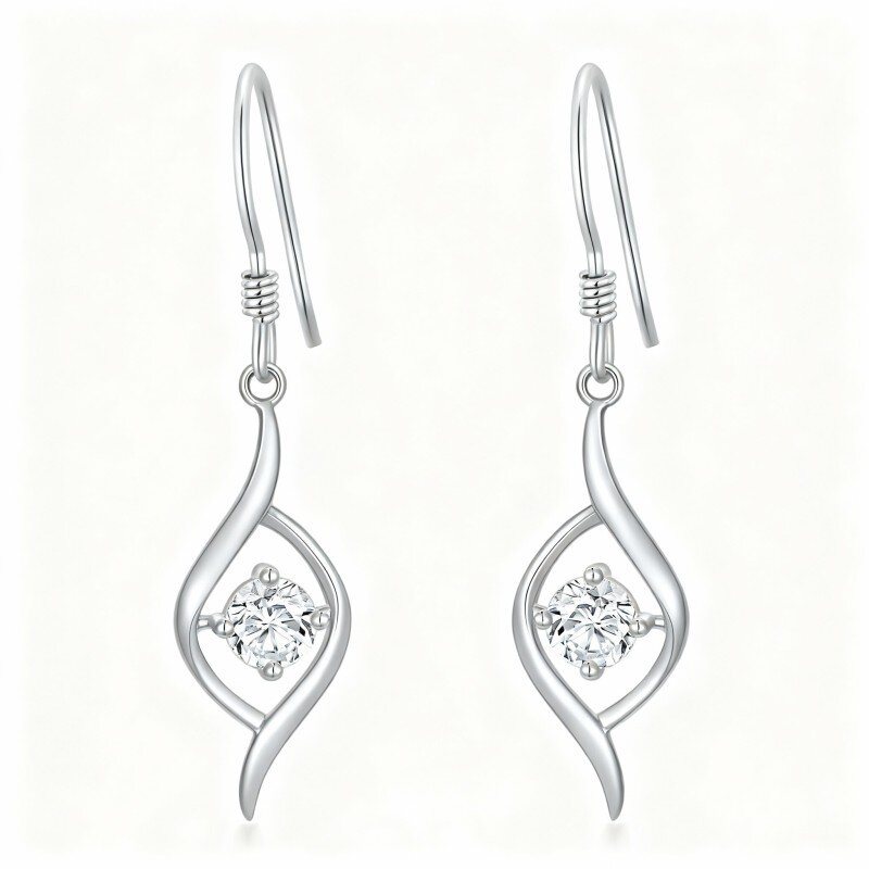 10K White Gold Round Cut Moissanite Drop Earrings-12