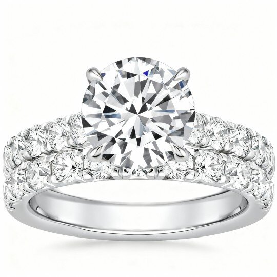 10K White Gold Round Cut Moissanite Engagement Ring
