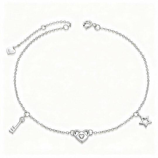 10K White Gold Round Cut Moissanite Heart & Key & Lock & Star Charm Bracelet