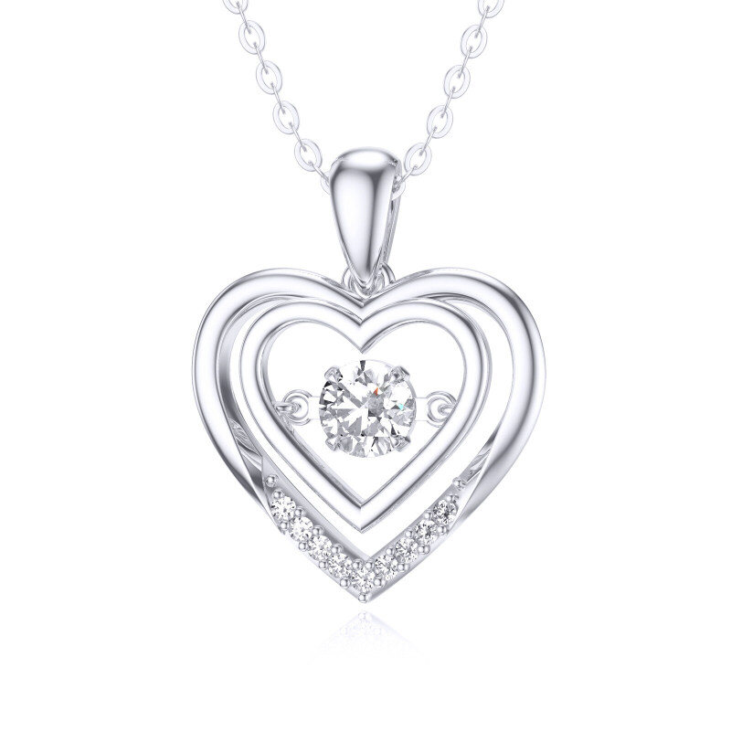 Platinum with White Gold Plated Round Cut Moissanite Heart Pendant Necklace-1