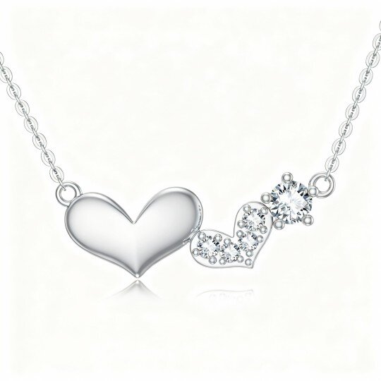10K White Gold Round Cut Moissanite Heart With Heart Pendant Necklace