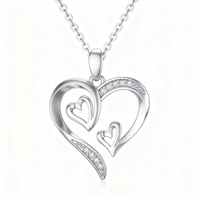 10K White Gold Round Cut Moissanite Heart Pendant Necklace-18