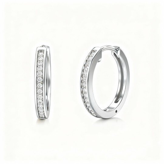 Brincos de argola redondos com moissanita em ouro branco 9K