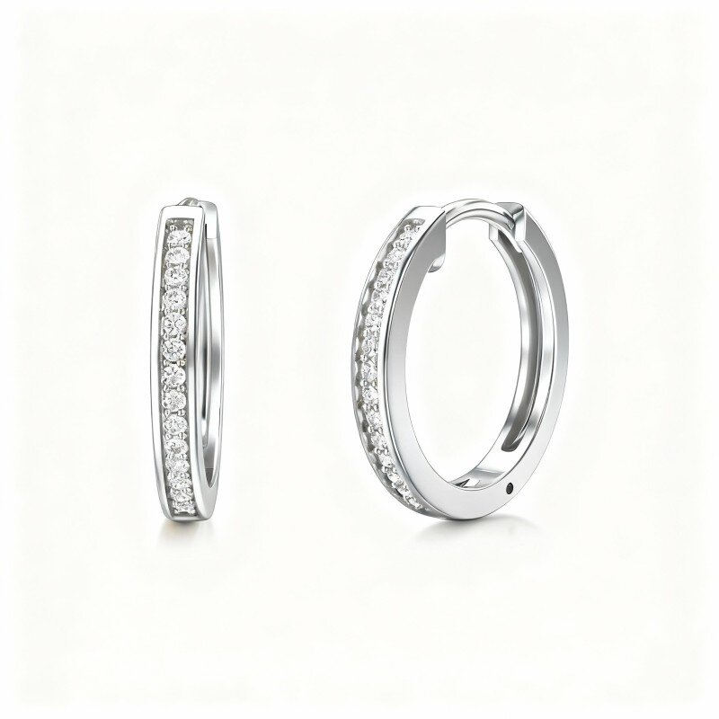 Brincos de argola redondos com moissanita em ouro branco 9K-20