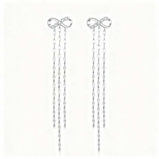 10K White Gold Round Cut Moissanite Infinity Symbol Drop Earrings