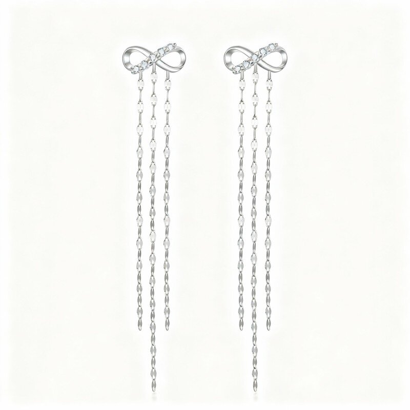 10K White Gold Round Cut Moissanite Infinity Symbol Drop Earrings-19