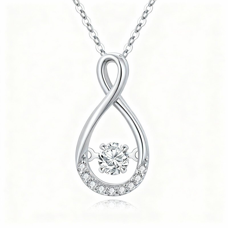 10K White Gold Round Cut Moissanite Infinity Symbol Pendant Necklace-2