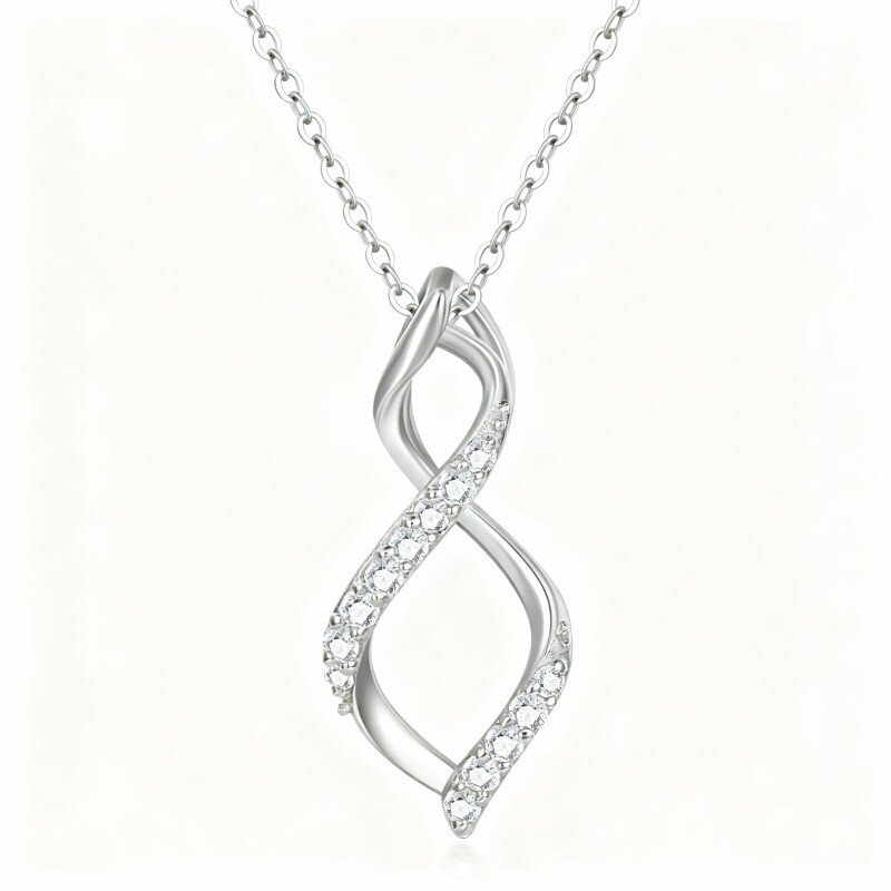10K White Gold Round Cut Moissanite Infinity Symbol Pendant Necklace-1