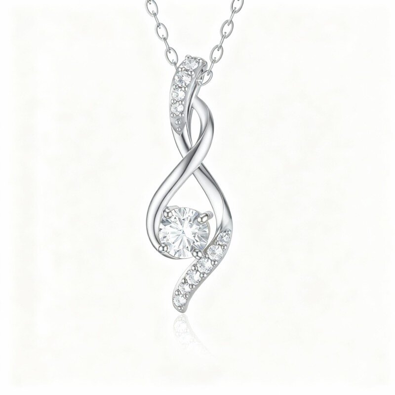 10K White Gold Round Cut Moissanite Infinity Symbol Pendant Necklace-17