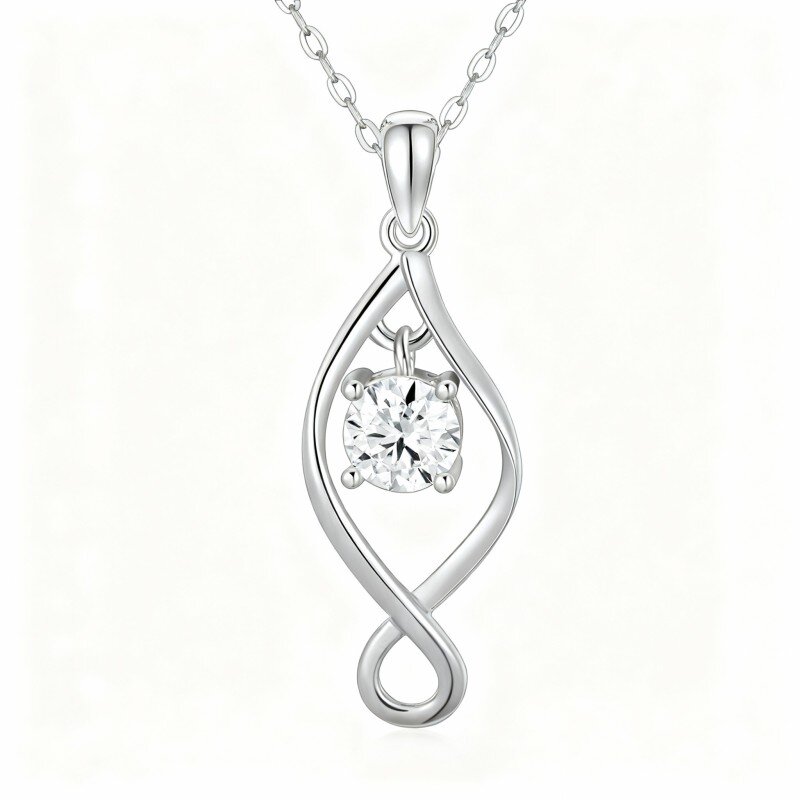 10K White Gold Round Cut Moissanite Infinity Symbol Pendant Necklace-3