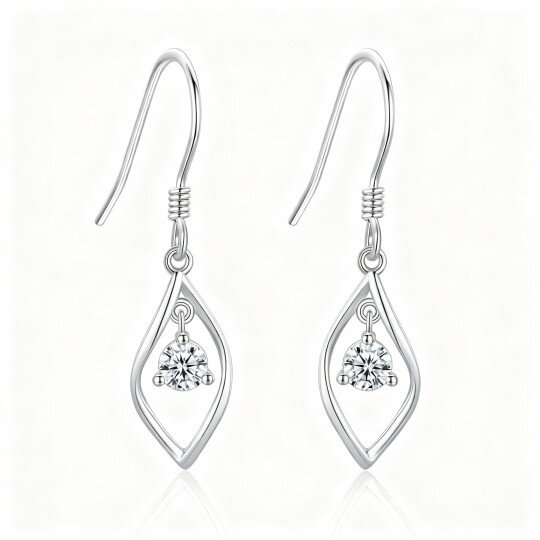 Boucles d'oreilles pendantes en or blanc 10 carats avec moissanite taille ronde en forme de feuilles