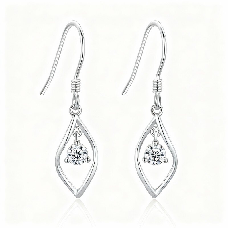10K White Gold Round Cut Moissanite Leaves Drop Earrings-3