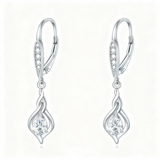 10K White Gold Round Cut Moissanite Lever-back Earrings
