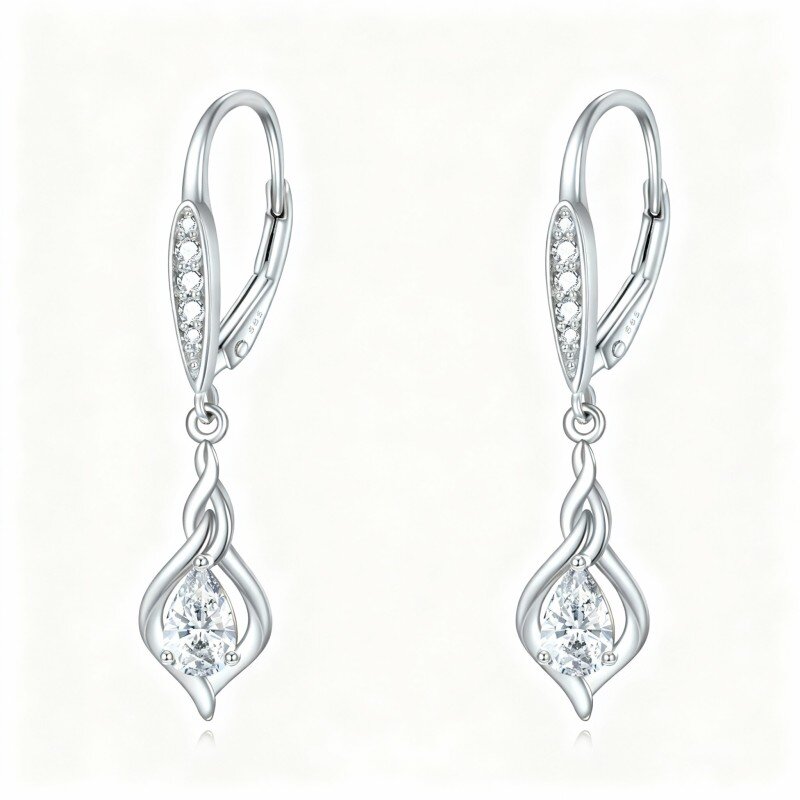 Pendientes de oro blanco de 10 quilates con moissanita de talla redonda y cierre de palanca-2